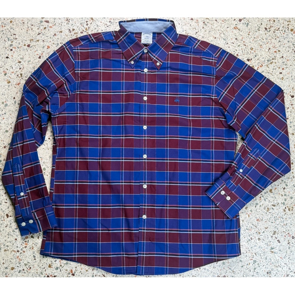 Brooks Brothers Regent Men's Plaid‎ Long Sleeve Button Down Shirt Size Large